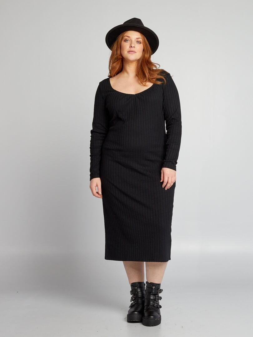 Robe Midi En Maille C Tel E Noir Kiabi