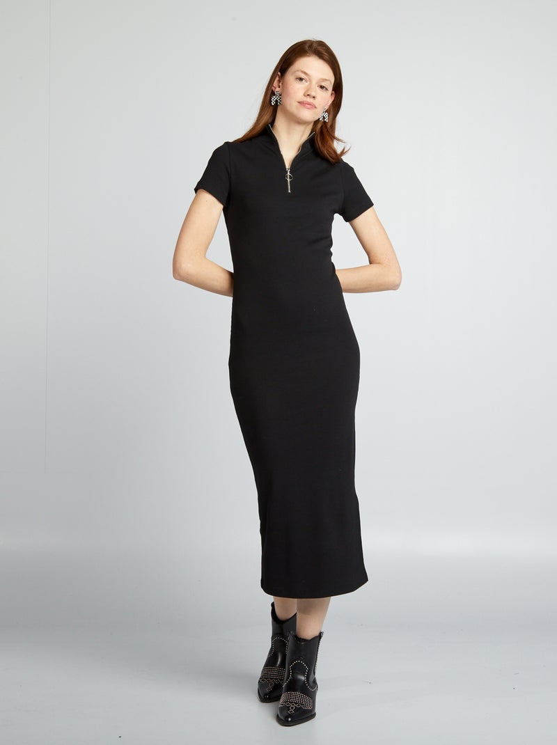 Robe midi en maille côtelée noir - Kiabi
