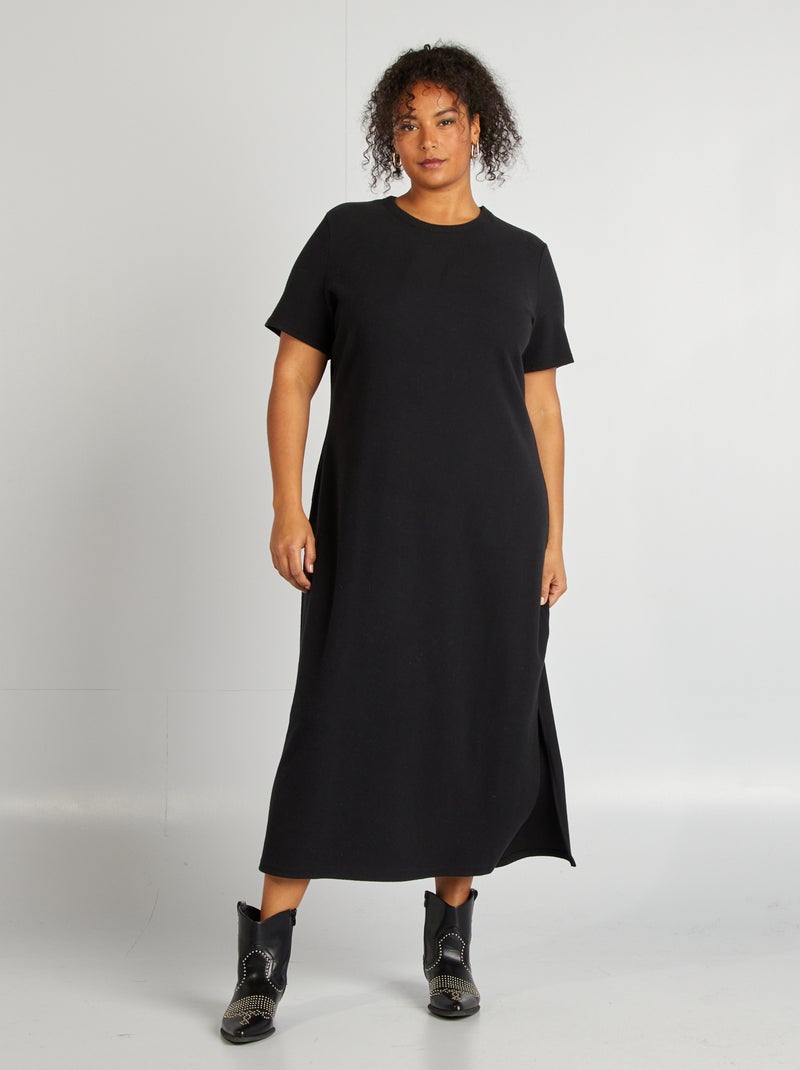 Robe midi en maille côtelée noir - Kiabi