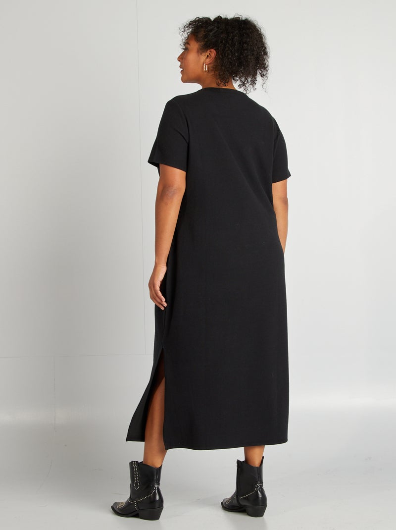 Robe midi en maille côtelée noir - Kiabi