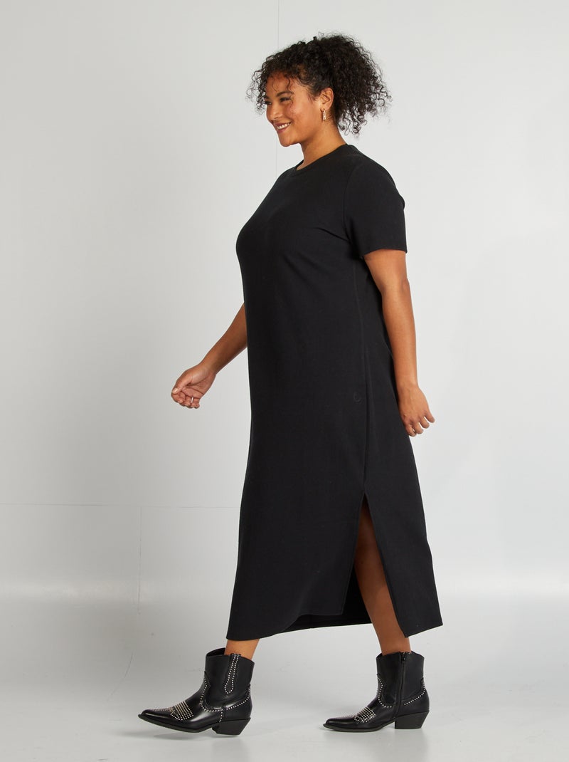 Robe midi en maille côtelée noir - Kiabi