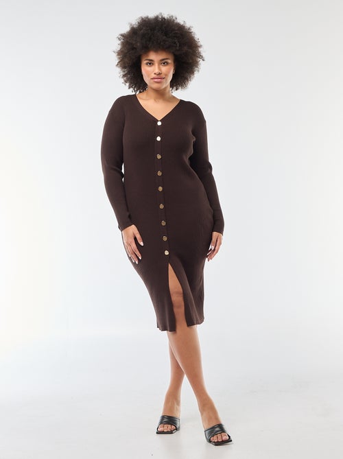 Robe midi en maille lourde côtelée esprit gilet - Kiabi