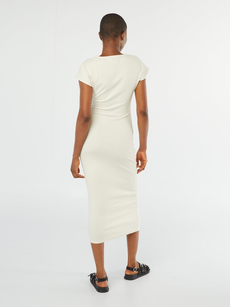 Robe midi en maille stretch beige - Kiabi