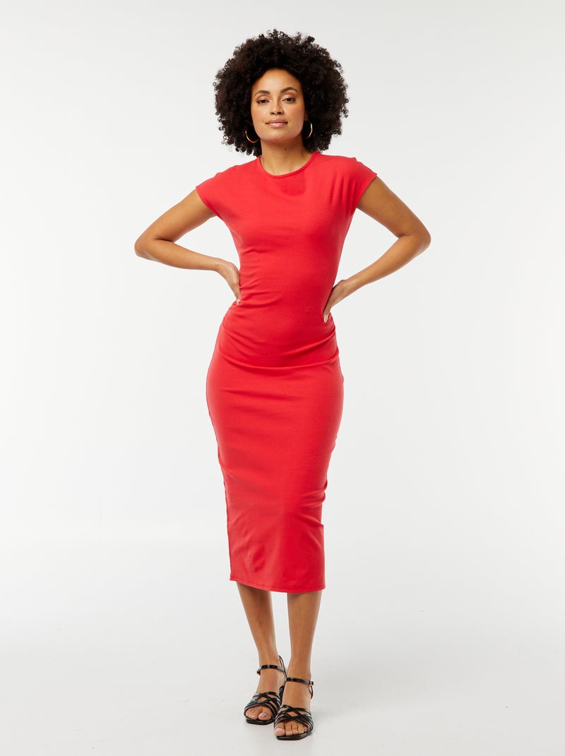 Robe midi en maille stretch ROUGE - Kiabi