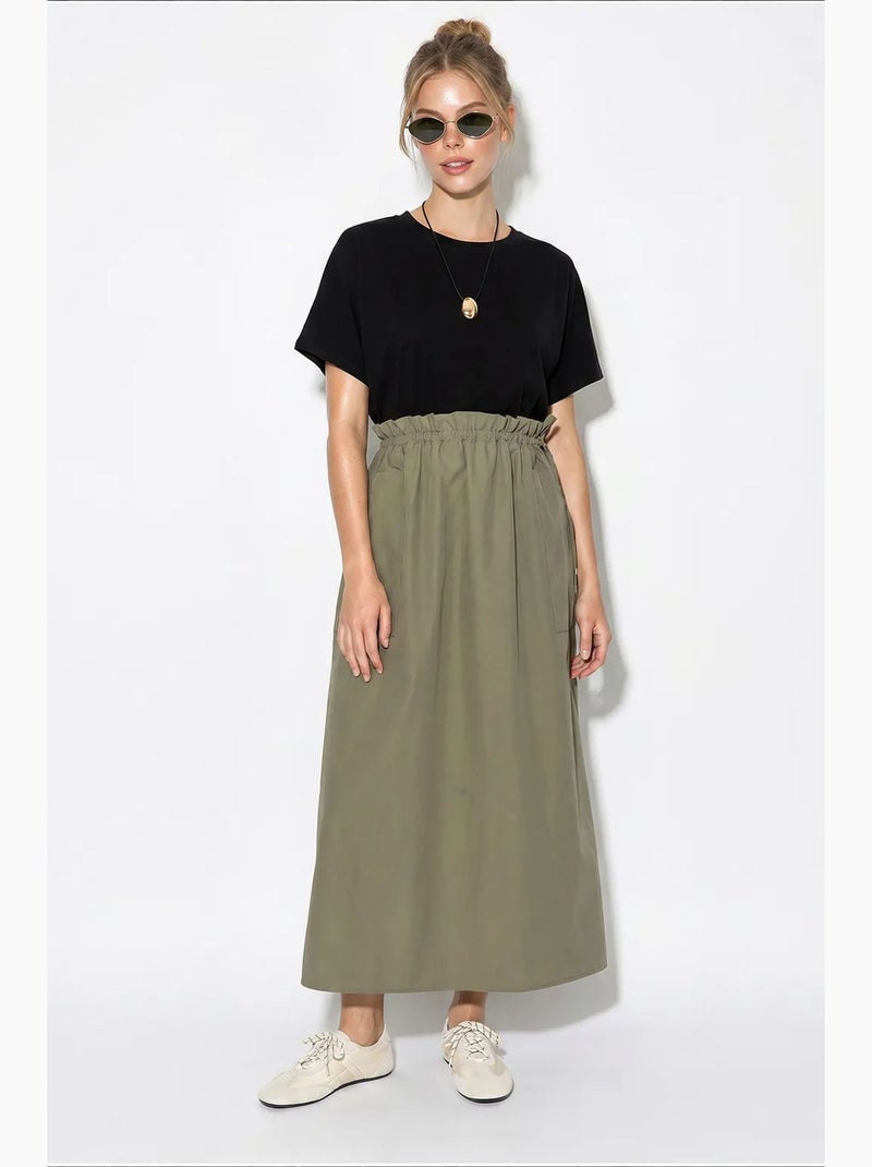 Robe midi en mélange de coton lucci Kaki - Kiabi