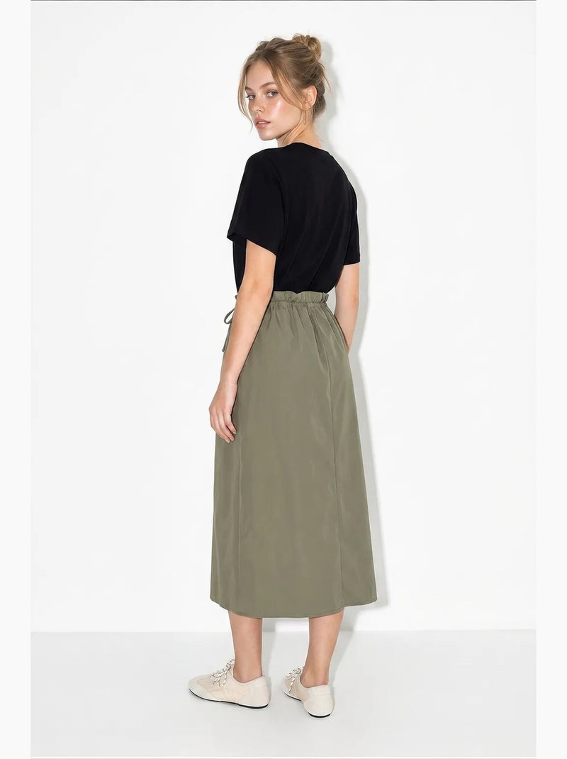 Robe midi en mélange de coton lucci Kaki - Kiabi