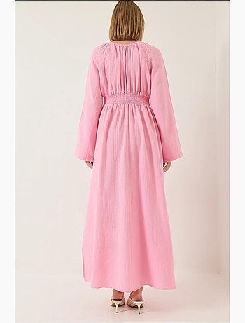 Robe midi en mousseline à col v taille smockée lucci