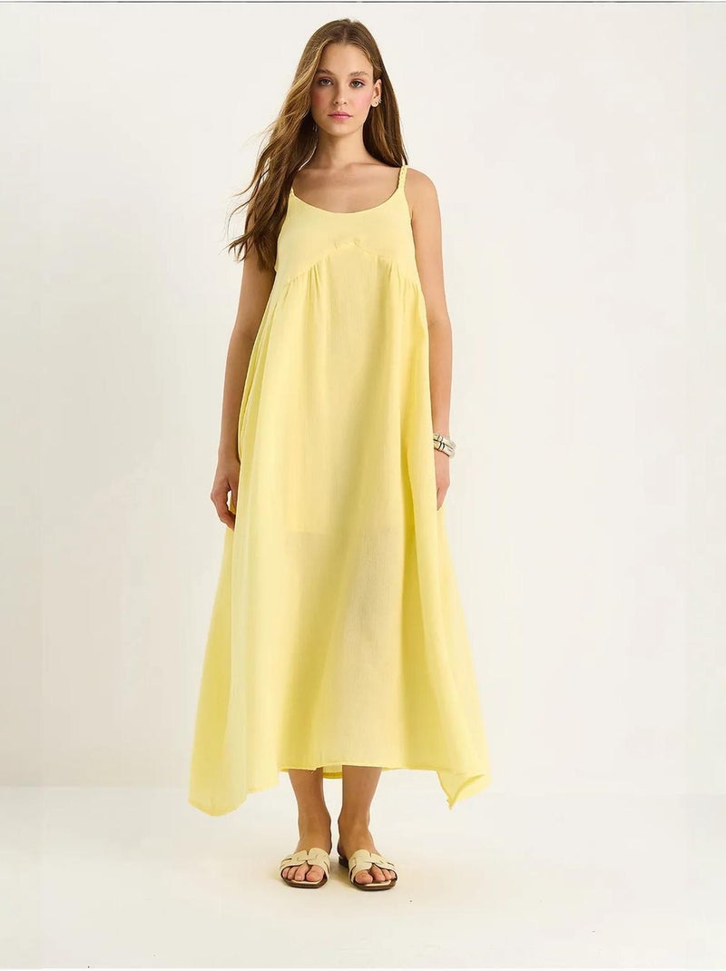 Robe midi en mousseline texturée avec poche lucci Jaune citron - Kiabi
