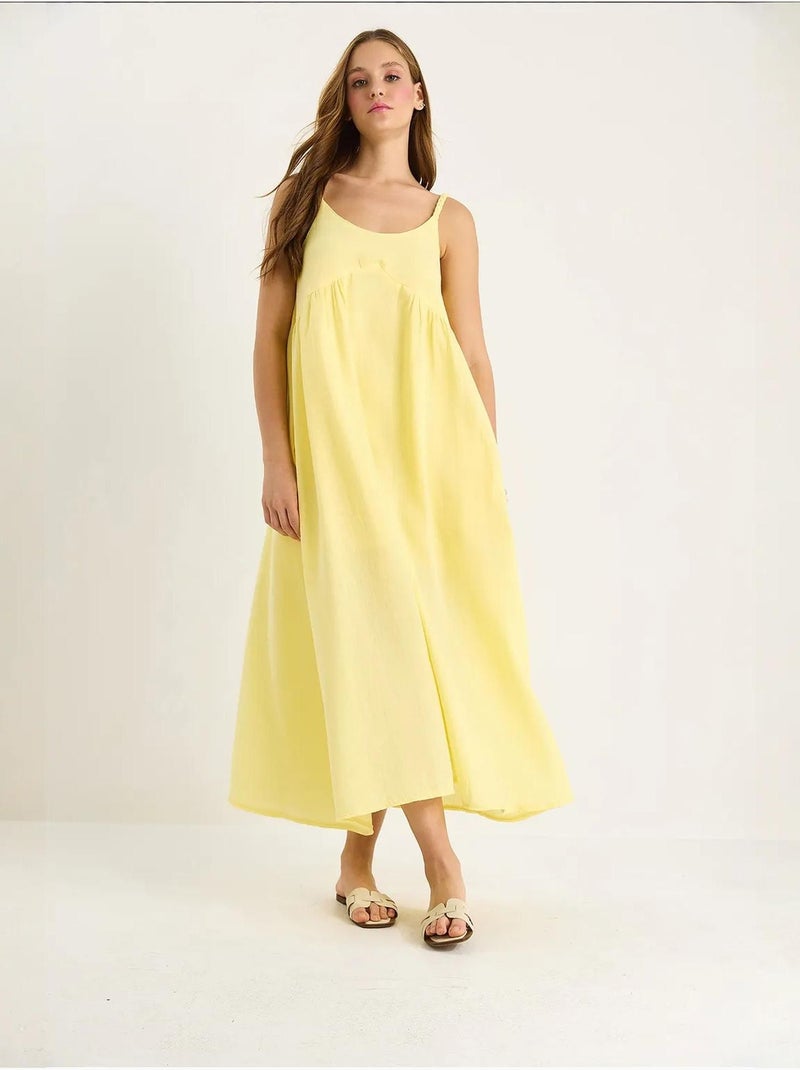 Robe midi en mousseline texturée avec poche lucci Jaune citron - Kiabi