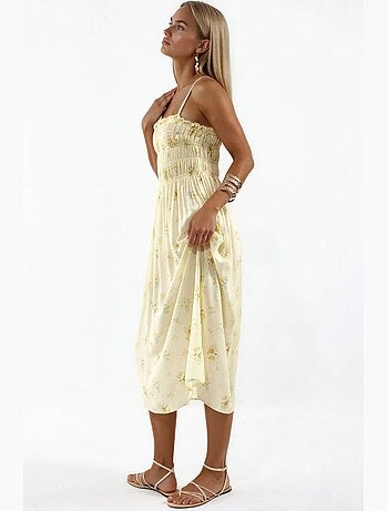 Robe midi en popeline de coton à fleurs busem