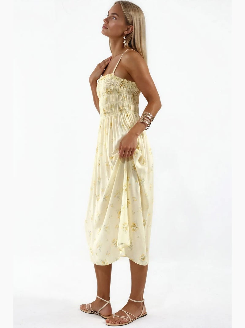 Robe midi en popeline de coton à fleurs busem Crème - Kiabi