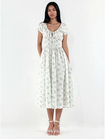 Robe midi en popeline de coton à fleurs busem