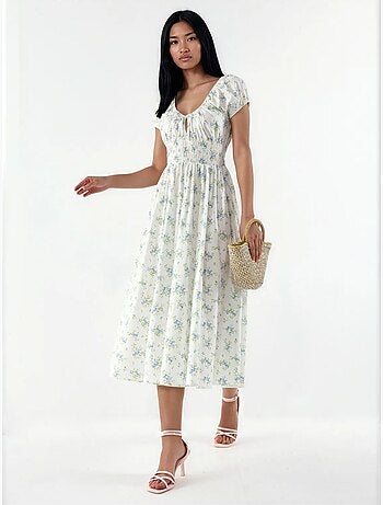 Robe midi en popeline de coton à fleurs busem