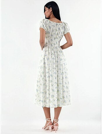 Robe midi en popeline de coton à fleurs busem