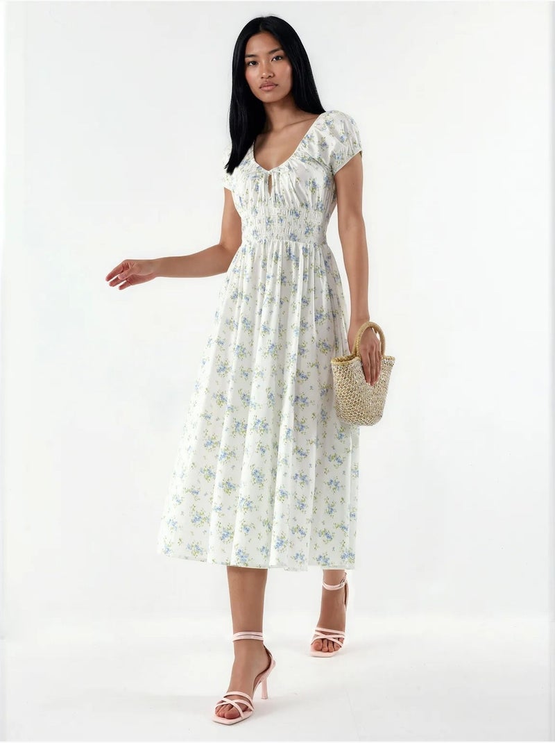 Robe midi en popeline de coton à fleurs busem Multicolore - Kiabi