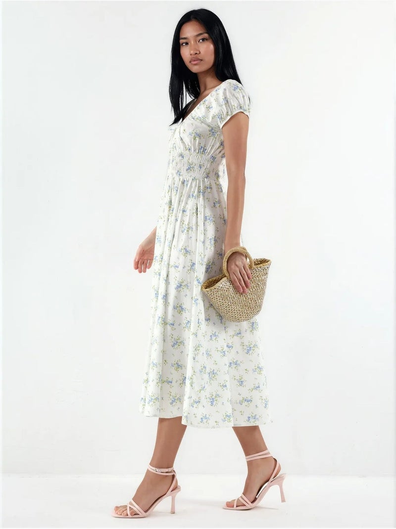 Robe midi en popeline de coton à fleurs busem Multicolore - Kiabi