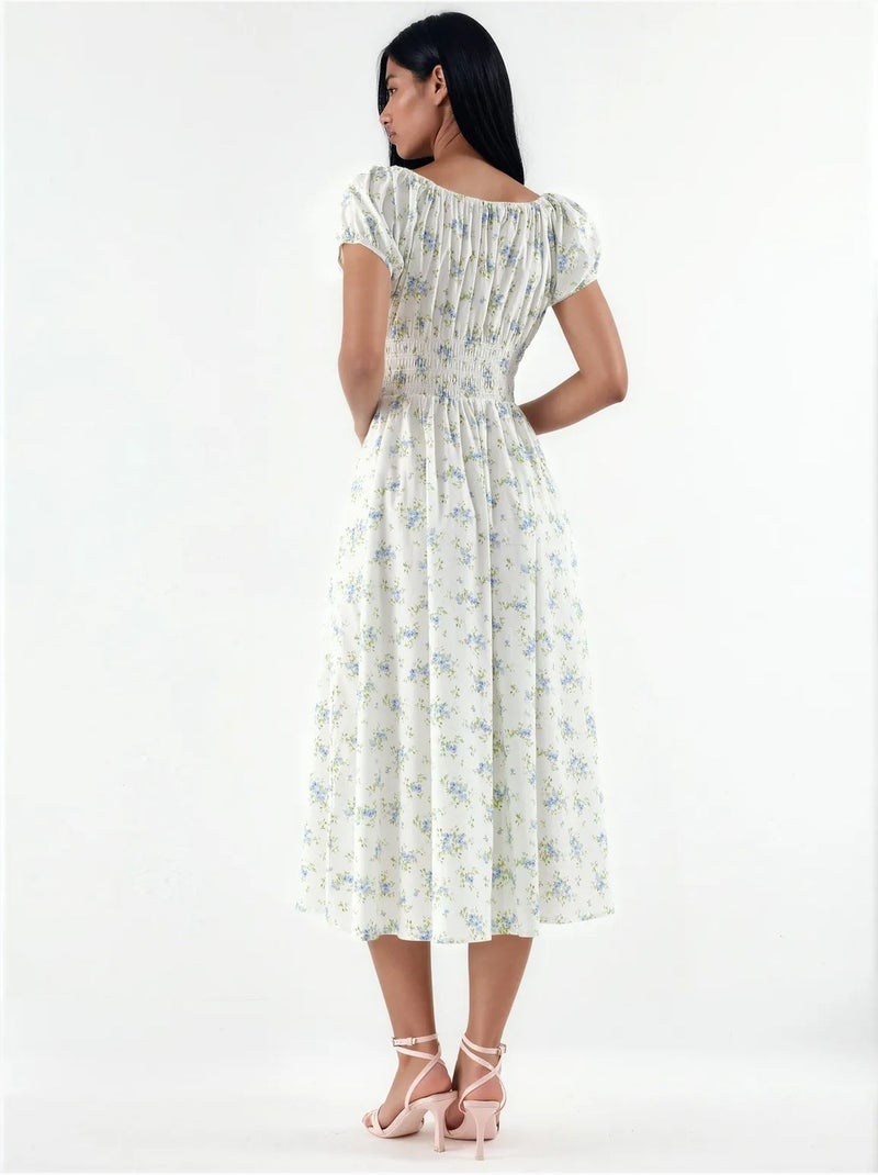 Robe midi en popeline de coton à fleurs busem Multicolore - Kiabi