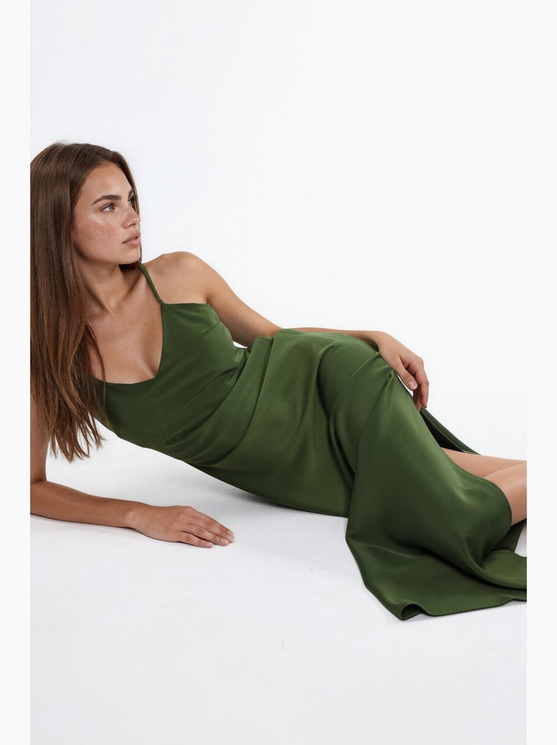 Robe midi en satin hiccup Kaki - Kiabi
