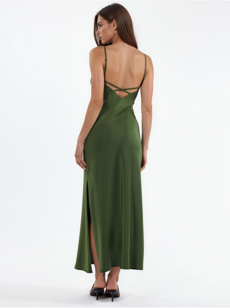 Robe midi en satin Kaki - Kiabi