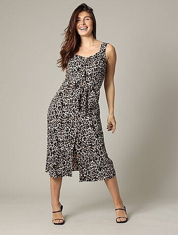 Robe midi en tissu gaufré à motifs léopard 'Deeluxe'