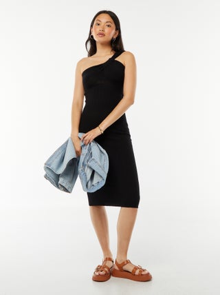 Robe midi en tricot avec bretelle asymétrique