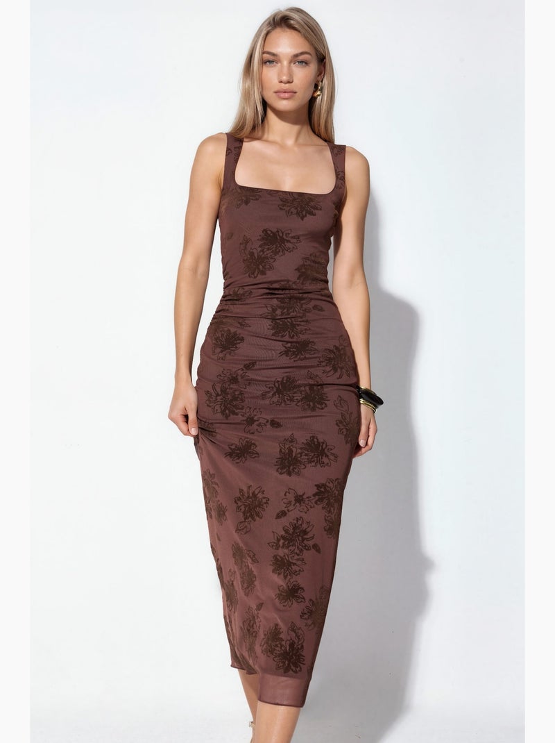 Robe midi en tulle à encolure carrée hiccup Marron chocolat - Kiabi