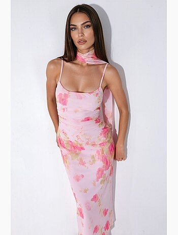 Robe midi en tulle à motif avec détail foulard hiccup
