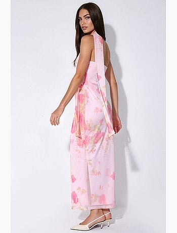 Robe midi en tulle à motif avec détail foulard hiccup