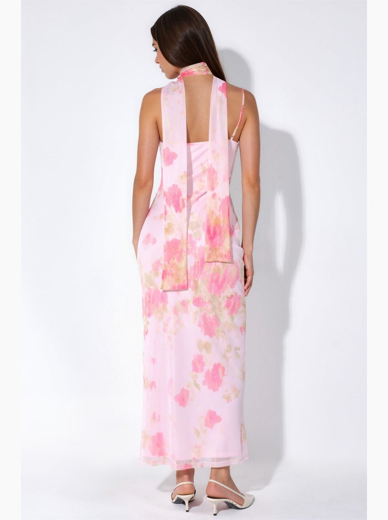 Robe midi en tulle à motif avec détail foulard hiccup Rose clair - Kiabi