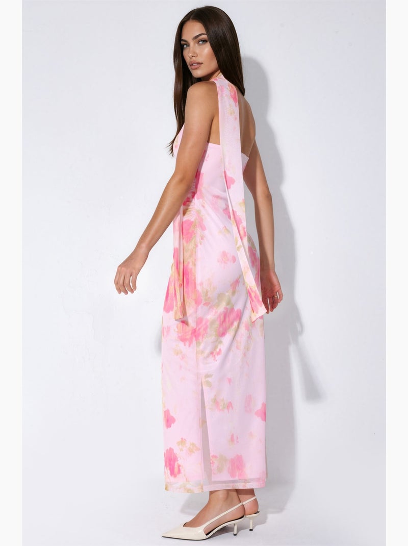 Robe midi en tulle à motif avec détail foulard hiccup Rose clair - Kiabi
