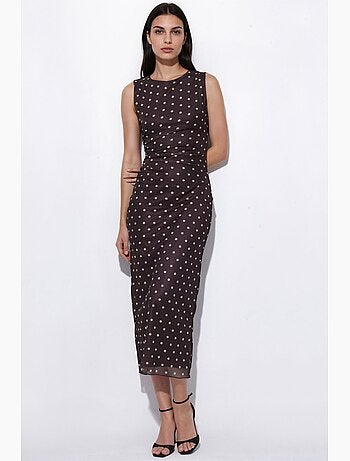 Robe midi en tulle à pois et col rond hiccup
