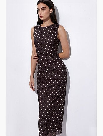 Robe midi en tulle à pois et col rond hiccup