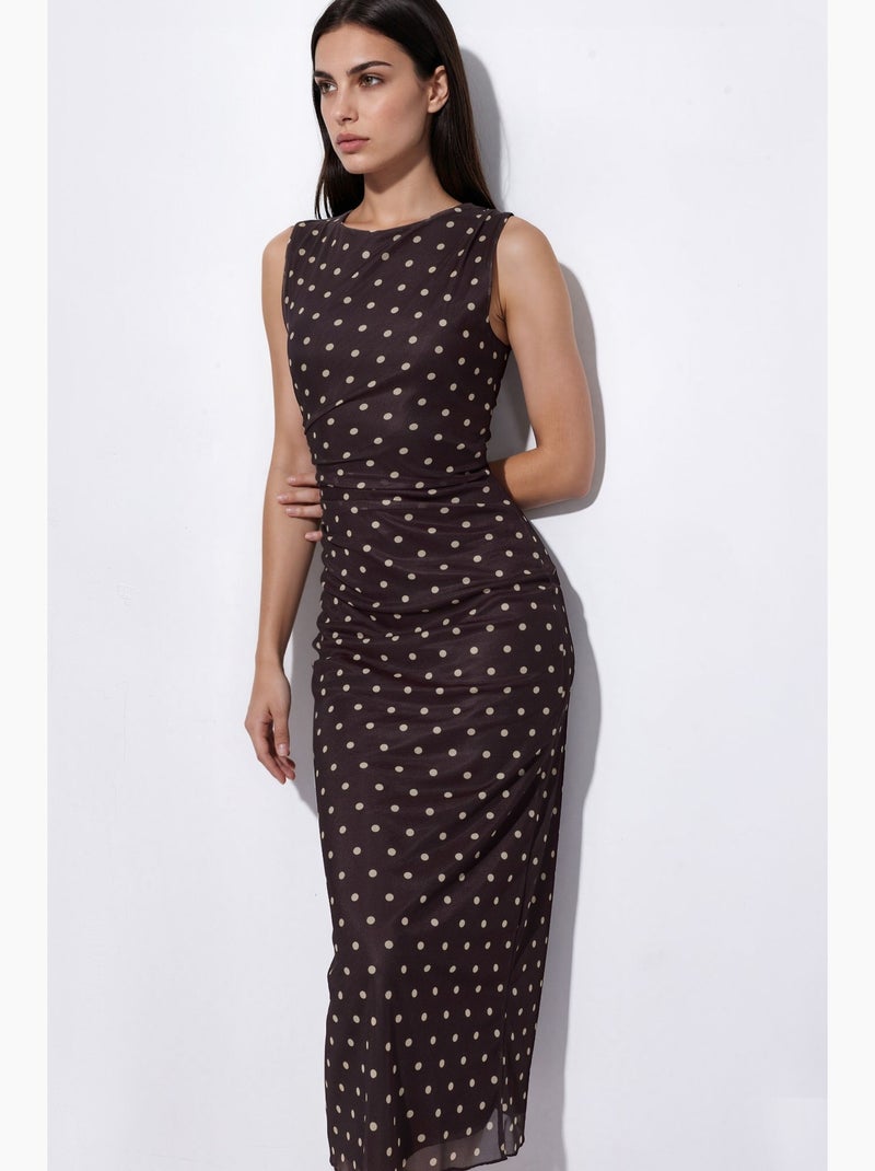 Robe midi en tulle à pois et col rond hiccup Marron foncé - Kiabi