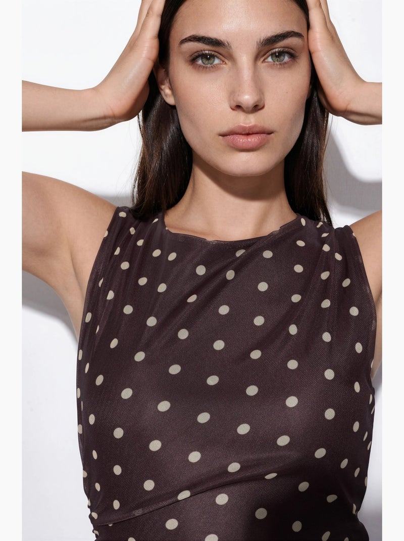 Robe midi en tulle à pois et col rond hiccup Marron foncé - Kiabi