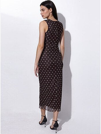 Robe midi en tulle à pois et col rond