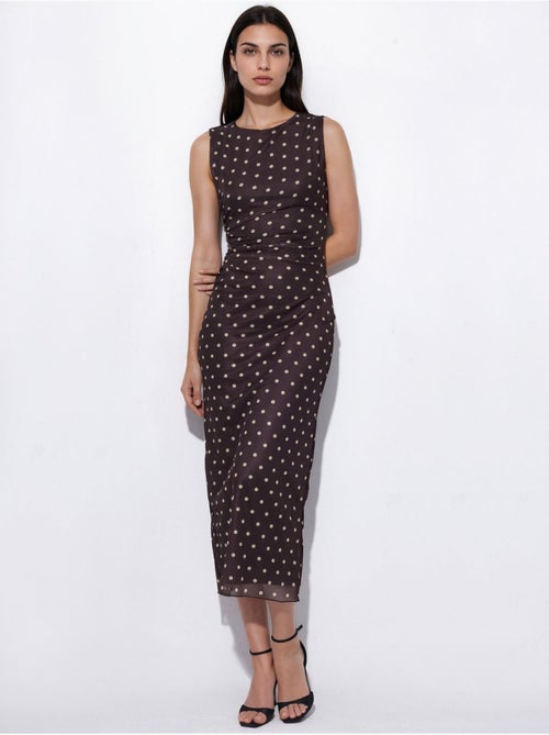 Robe midi en tulle à pois et col rond - Kiabi