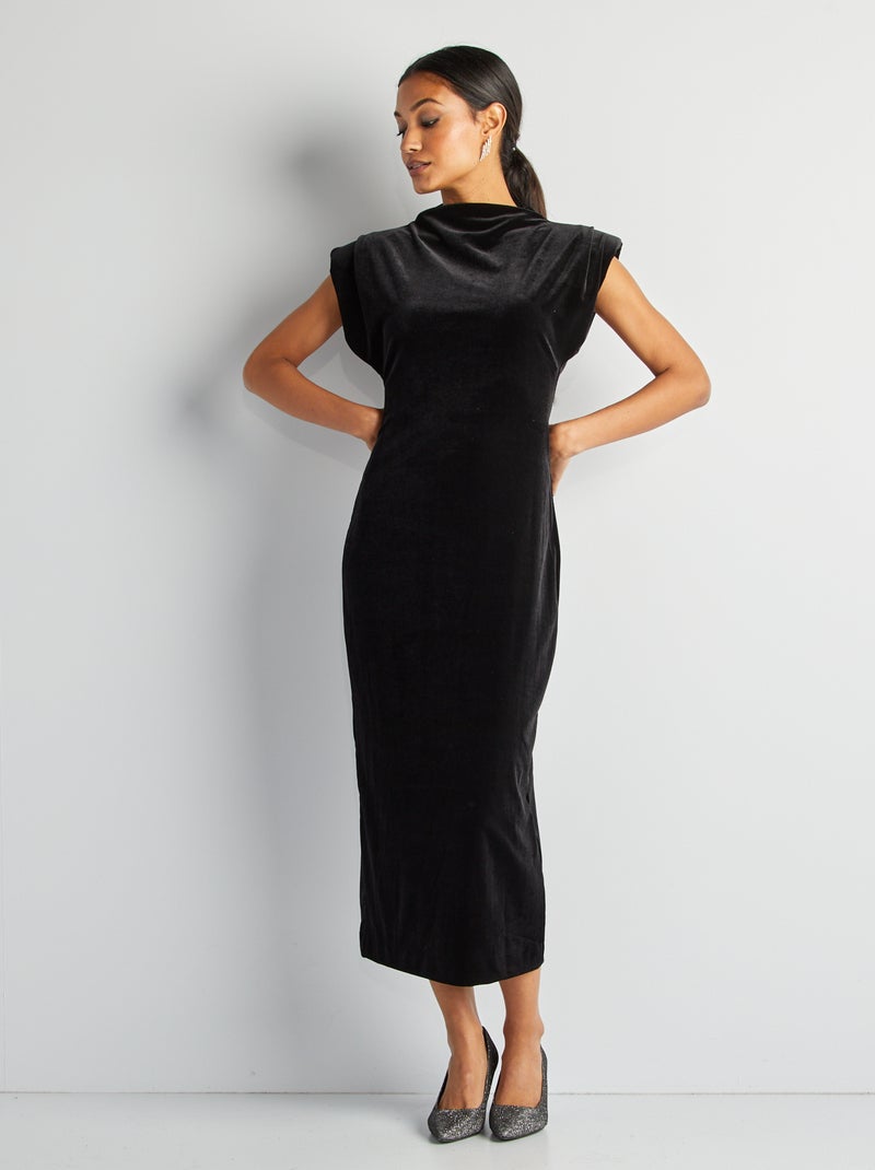 Robe midi en velours noir - Kiabi