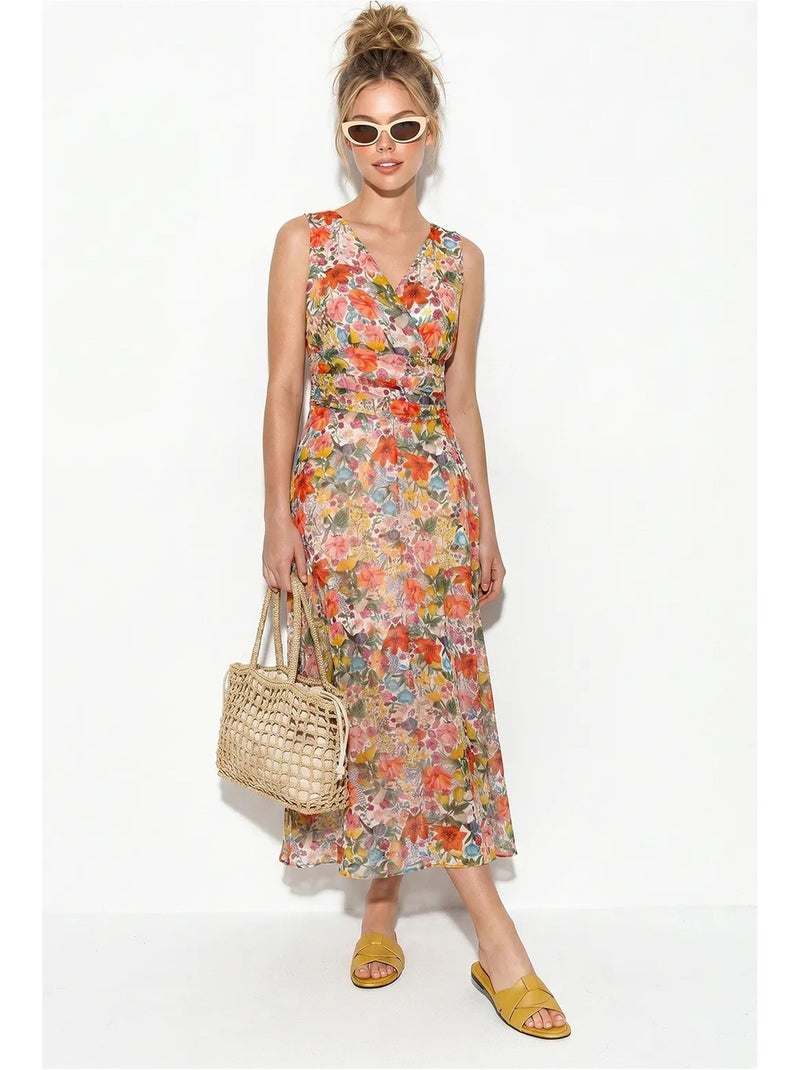 Robe midi évasée à motif floral lucci Blanc - Kiabi