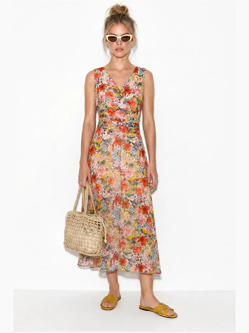Robe midi évasée à motif floral lucci Blanc - Kiabi