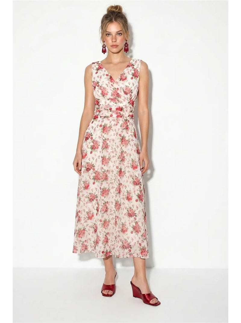 Robe midi évasée à motif floral lucci Rose/Blanc - Kiabi