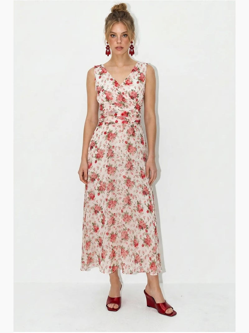 Robe midi évasée à motif floral lucci Rose/Blanc - Kiabi