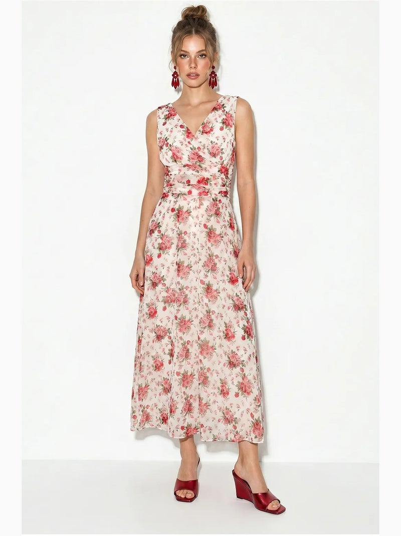 Robe midi évasée à motif floral lucci Rose/Blanc - Kiabi