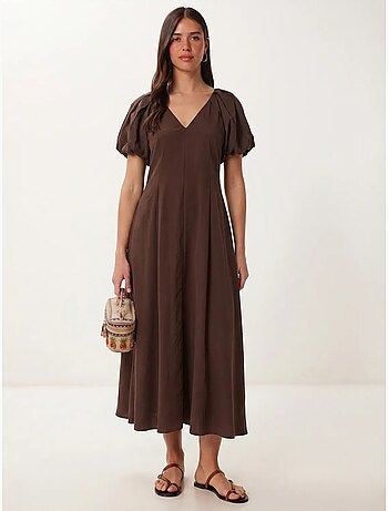 Robe midi femme ligne a avec col en v istanbul