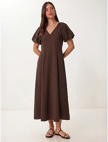 Robe midi femme ligne a avec col en v istanbul