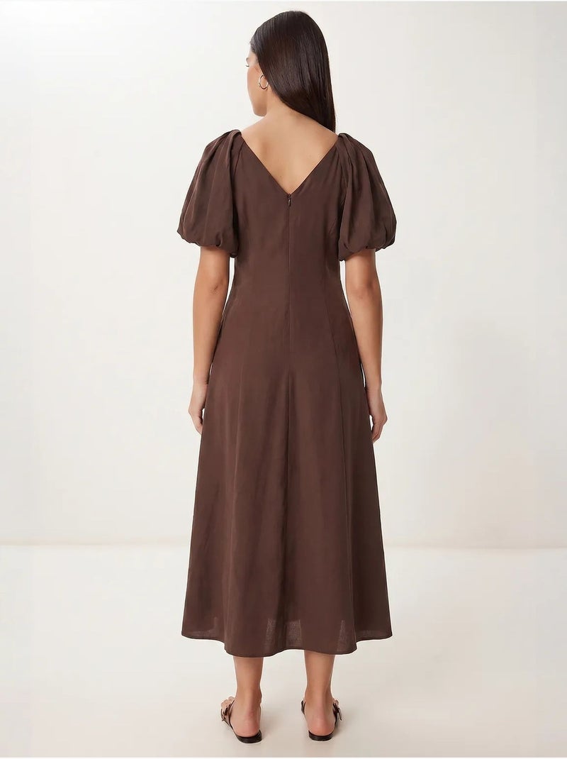 Robe midi femme ligne a avec col en v istanbul Marron - Kiabi