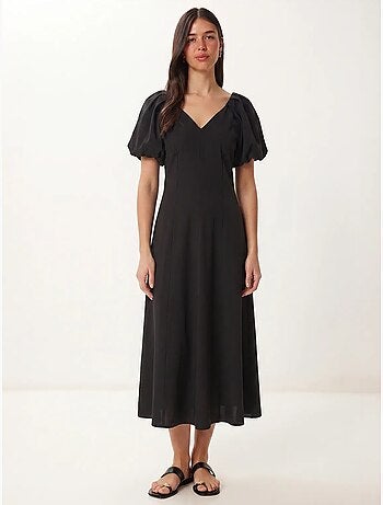 Robe midi femme ligne a avec col en v istanbul