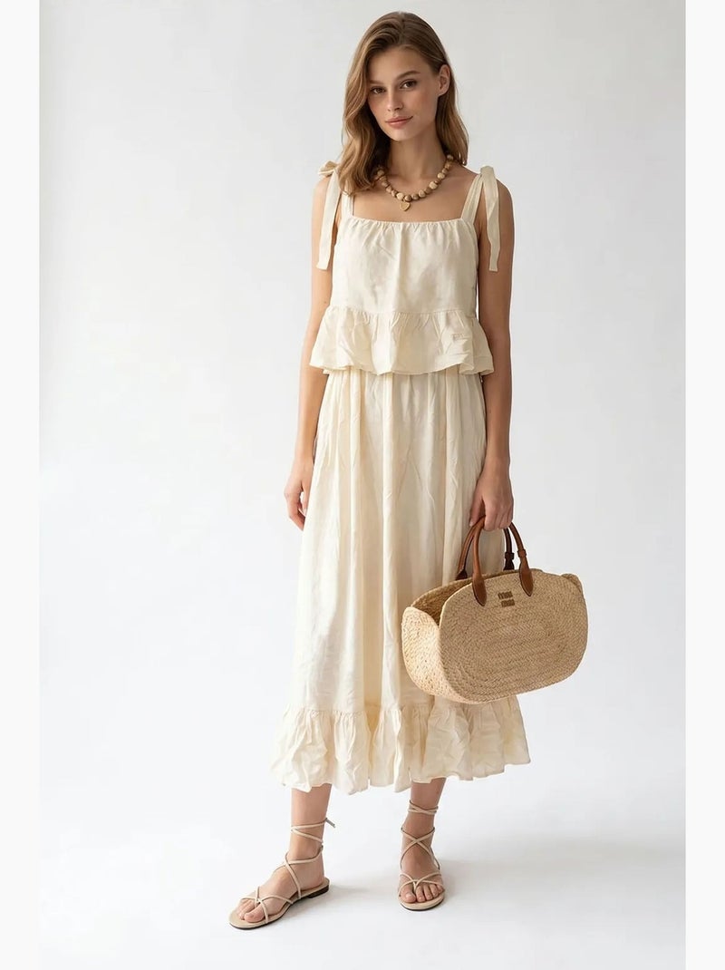 Robe midi femme sans manches à ligne a mixray Crème - Kiabi