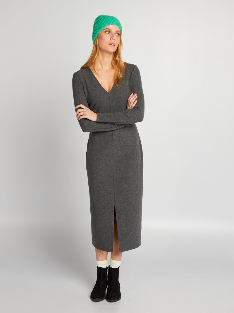 Robe midi finement côtelée Gris - Kiabi
