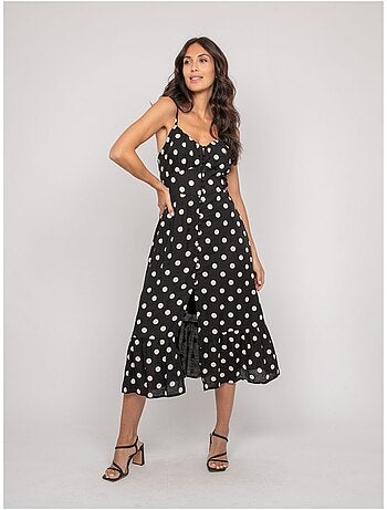 Robe midi fines bretelles motif pois ilomia