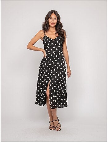 Robe midi fines bretelles motif pois ilomia